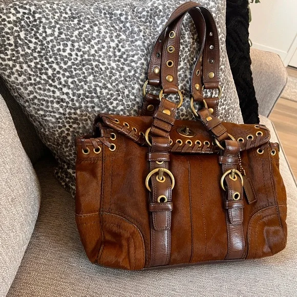 Coach Rare Limited Chelsea Abbey Calf Hair Satchel Brown Leather Laced Bag - Picture 7 of 11